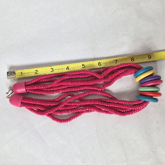 Vintage Pink Beaded Multi Strand Necklace Boho Retro - Picture 5 of 5